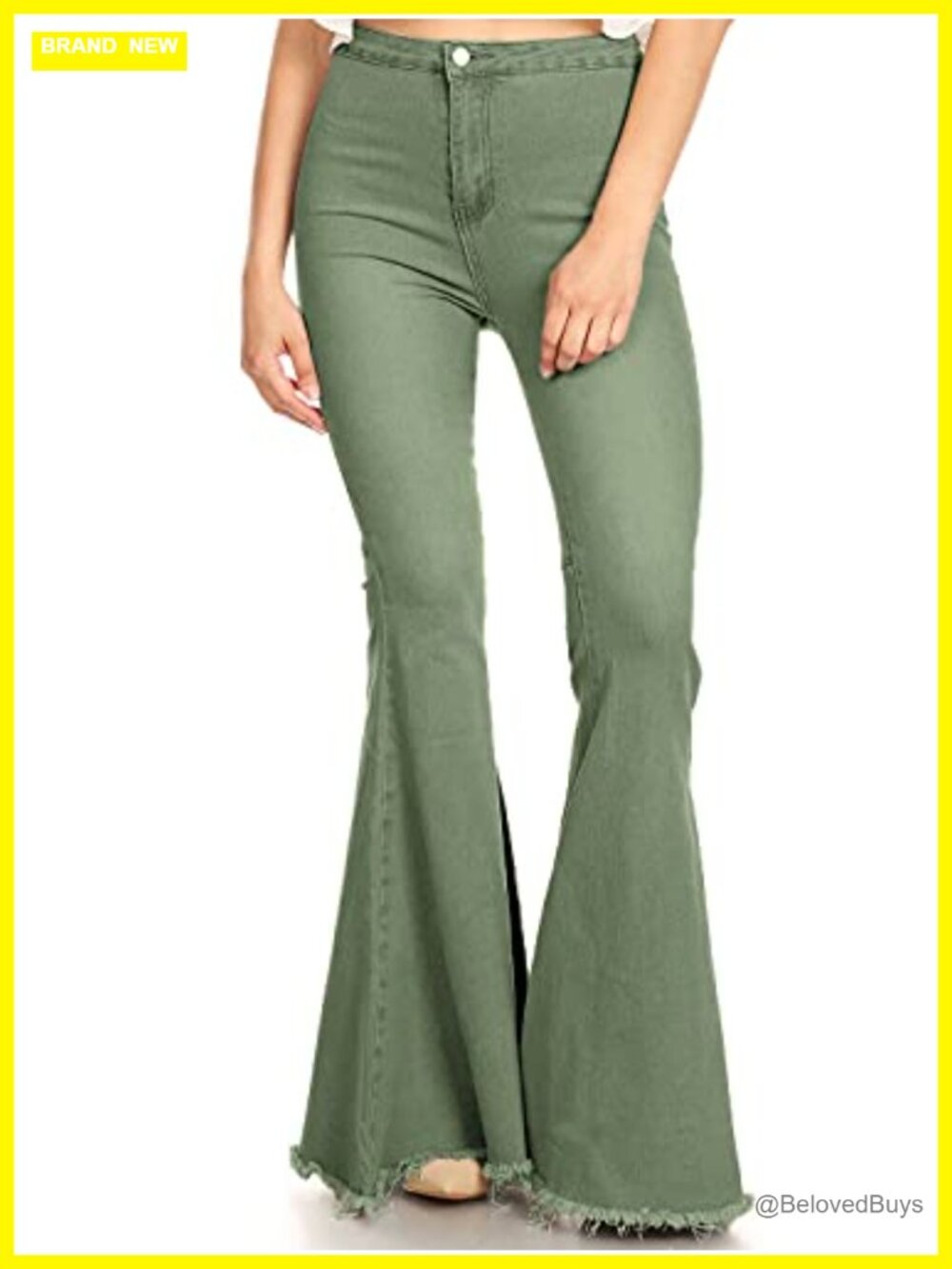 High Waist Bell Bottom Flared Wide Leg Jeans Frayed Hem Retro 90s